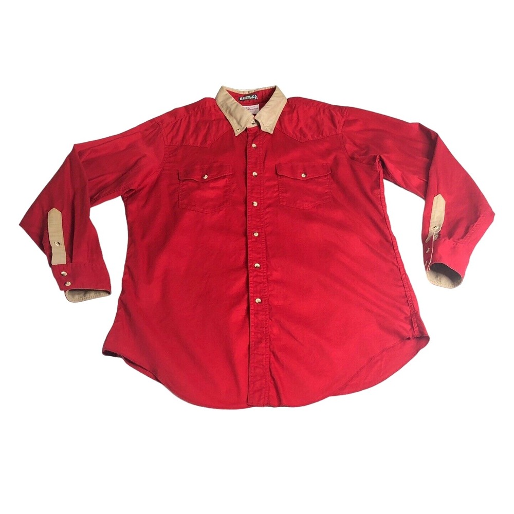 Vintage Luskeys Ryons Western Shirt Mens Large Red Button USA Cowboy Rodeo Ranch